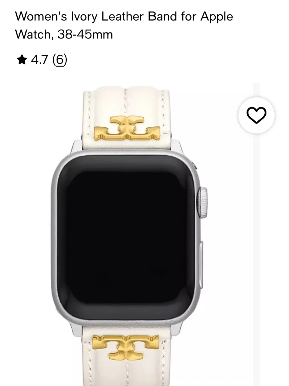 Tory Burch Ivory Leather Apple Watch Band with Gold Logo Hardware